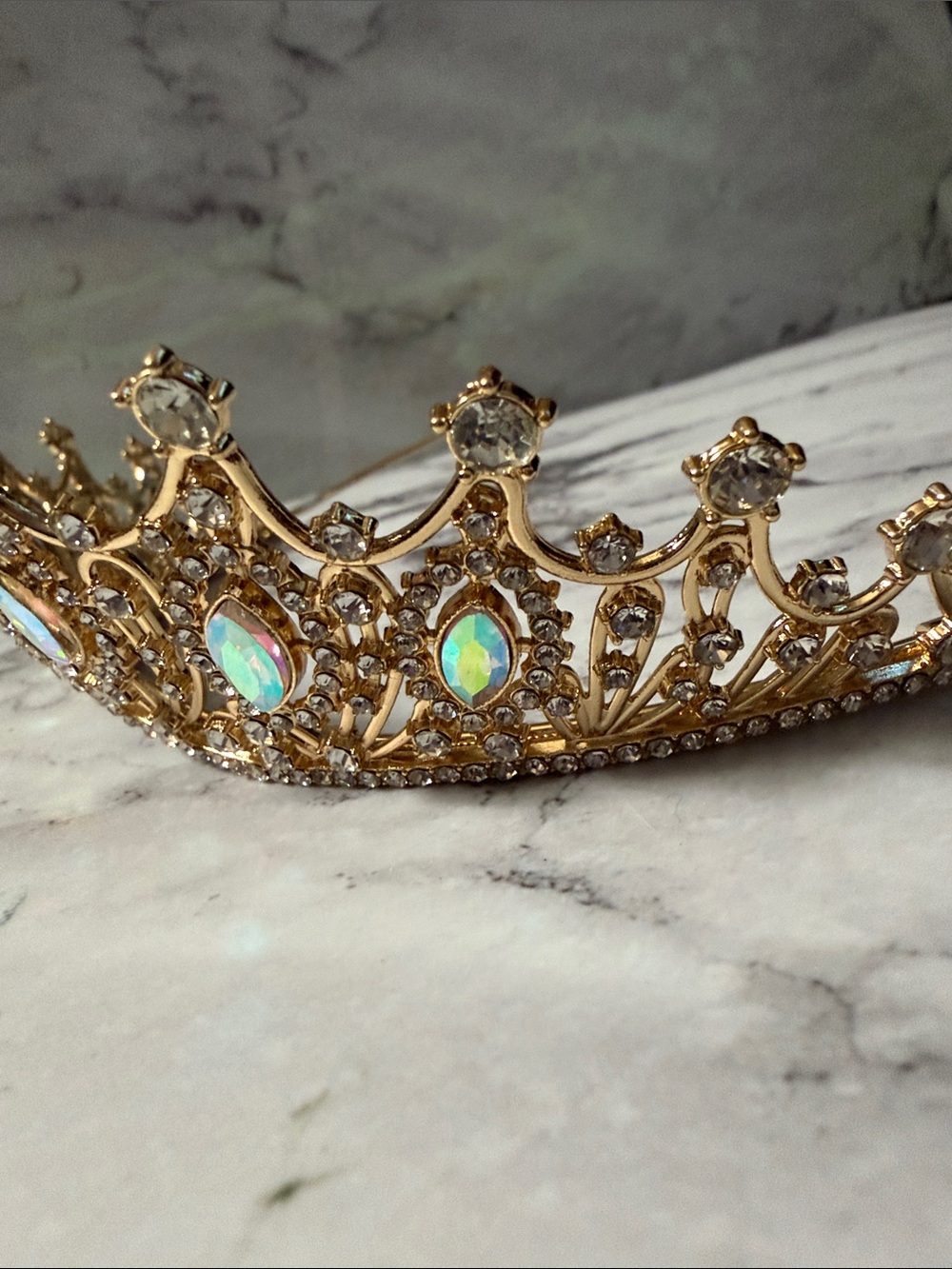 Gold Tiara with Iridescent Rhinestone Accents NWT - Picture 9 of 14